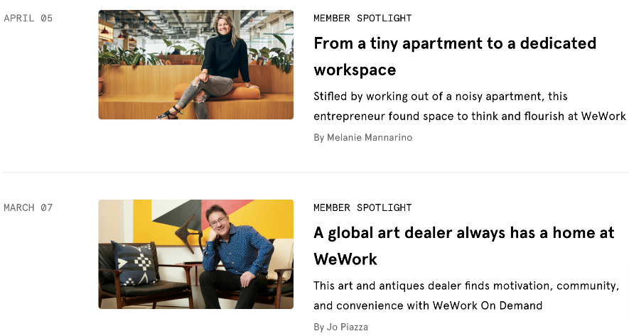 WeWork Testimonials Example